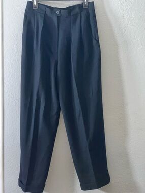 Vintage Jones New York Black 100% Worsted Wool Pleated High-Rise Trousers SZ.12
